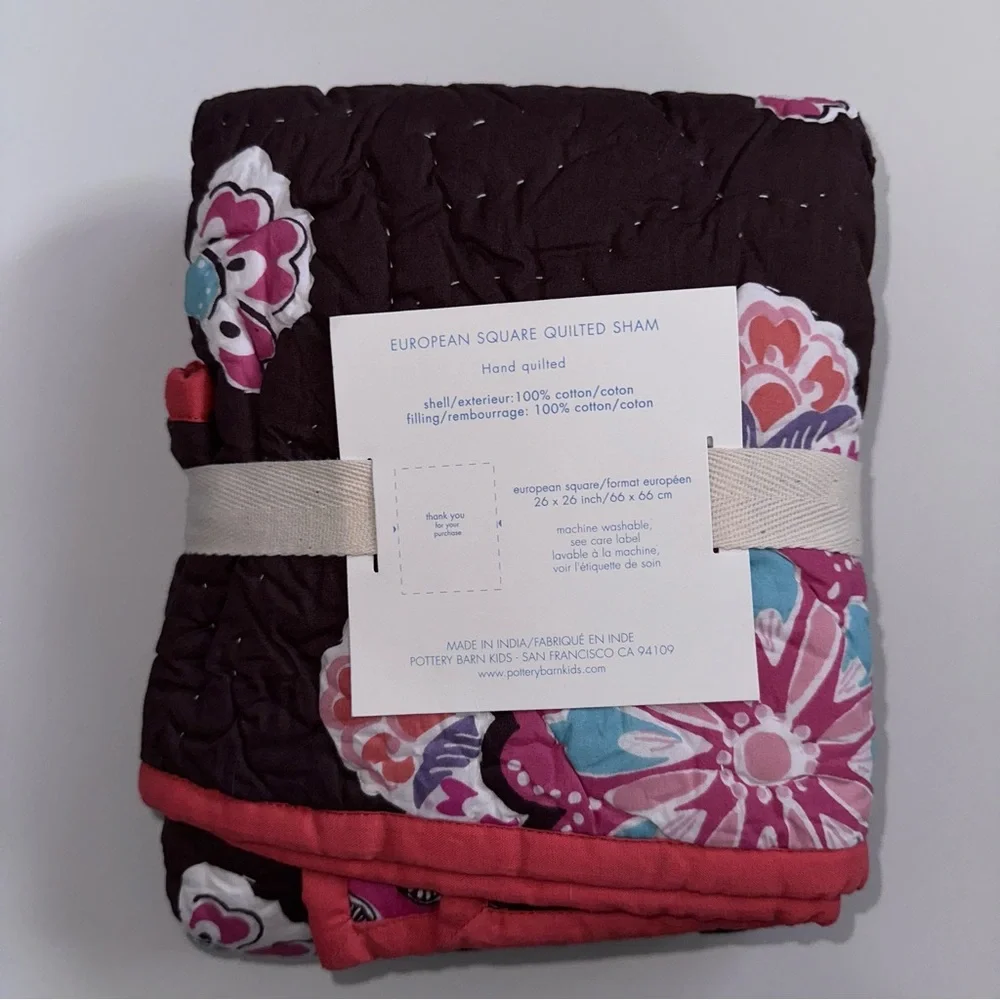 Pottery Barn Brooklyn Quilted Euro Pillow Sham Brown Pink Boho NEW Square